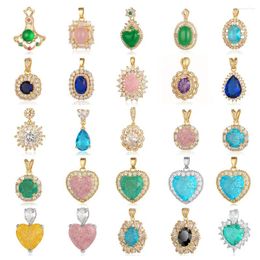 Pendant Necklaces Trendy Gold Plated Copper Pink Green Blue Cubic Zirconia Pendants For Women Fashion Accessoires Wedding Party Gift