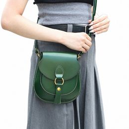 genuine Leather New Vintage Saddle Bag Fi Versatile One Shoulder Bag Plant Tanned Leather Crossbody Women's Bag 51u5#