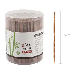 Disposable Flatware NICEFurniture 800Pcs Carbonised Bamboo Wooden Toothpicks Single-Head Pointed Cocktail Picks With Dispenser Fruit