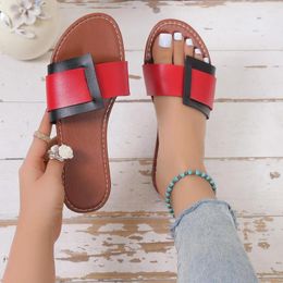 Slippers 2024 Summer Women Flat Fashion Round Toe Open Casual Shoes Red Slip On Outdoor Beach Flip Flop Femme Zapatillas