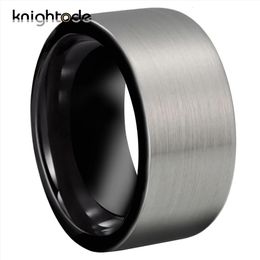 12mm Mens Thumb Rings Black Colour Tungsten Carbide Wedding Band Couple Jewellery Silvery Flat Brushed Comfort Fit Size 715 240322