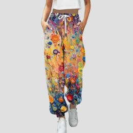 Hosen für Frauen Sommer Herbst Print Bottom Joggpants Taschen hohe Taille Sporty Fitnessstudio sportliche Fit Joggerinnen Frauenhosen