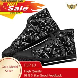 Casual Shoes Black Music Notes Print High Top Canvas For Men Classic Male Vulcanized Teen Boys Couple Flat Sneakers