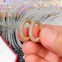 Hoop Earrings Full Cubic Zirconia For Women Bling Gold Colour Circle Engagement Wedding Trendy Jewellery 2024