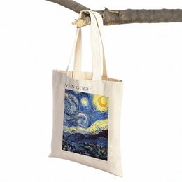 van Gogh Almd Blossom Iris Starry Night Lady Shop Bag Both Sided Geometric Eco Women Shopper Bags Casual Tote Handbags u1DU#
