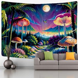 Tapestries Mushroom Forest Trail Tapestry Wall Hanging Tropical Bohemian Hippie Tapiz Aesthetics Room Dormitory Home Decor