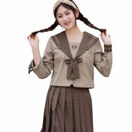japanese soft girl orthodox JK uniform skirt brown brown Kanto deformati lapel two sailor suit Japanese schoolgirl suit l7eb#