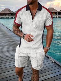 Mens Tracksuit Casual Summer Short Sleeve Polo Shirt Shorts Suit twoPiece Set Male Clothing Streetwear Men Zipper Beachwear 240320