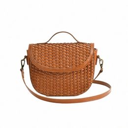 new Korean versi of the first layer cowhide woven crossbody bag leather handmade women's clamshell casual fi saddle bag x0SB#