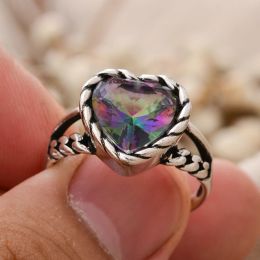 Romantic Love Heart Shiny Colorful Crystal Vintage Thai Silver Ladies Engagement Rings Jewelry For Women Never Fade Gifts