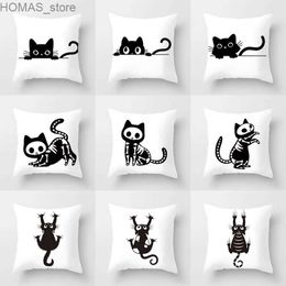 Pillow Skull Cat Black Home Decor Cushion Cover Naughty Sofa Car Decoration 45x45cm case Square Polyester Y240401