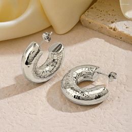 Hoop Earrings Badu Stainless Steel Silver Colour Chunky For Women Charm Texture Metal Statement Punk Party Jewellery