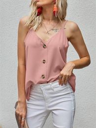 Women's Tanks Summer Tank Tops 2024 V-neck Single Breasted Sleeveless Backless Halter White Solid Clothing Pink Off Shoulder