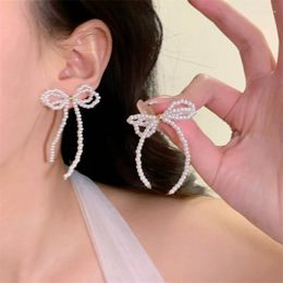 Stud Earrings 2024 Arrival Light Luxury Tassel Long Pearl Bow Dangle For Women Fashion Elegant Jewelry Gifts Drop