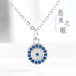 Pendants S925 Pure Silver Devil's Eye Necklace Temperament Women's Blue Clavicle Chain Trendsetter Accessories