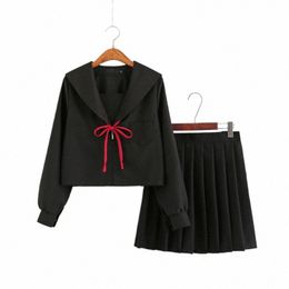 school Dres Japanese Jk Uniforms Black Sailor Suit With Tie Anime Pleated Skirt Uniform Dr For High School Girls Students 98Yk#