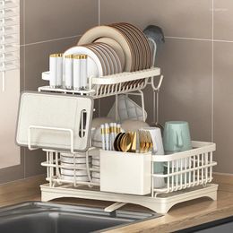 Kitchen Storage Dish Drainer Rack 2 Tier Bowl Chopsticks Knife Fork Water Cup Detachable Large Organizer