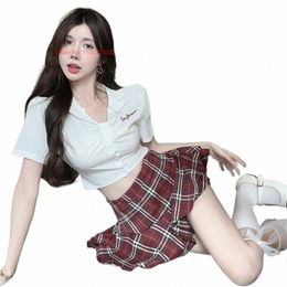 2024 chinese jk student school girl uniform blouse+plaid mini skirt suit set kawaii nightclub jk uniform q63w#