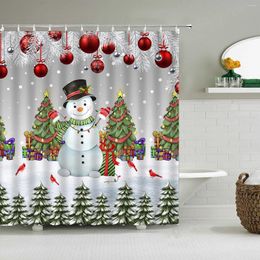 Shower Curtains Christmas Curtain Winter Snowman Snowflake Tree Red Truck Bell Bird Colorful Ball Bathroom Decor