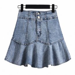 plus Size L-5XL Y2K Denim A Line Skirt For Women High Waist Fi Summer Pleated Jean Skirts Female Vintage Korea Clothing r5fQ#