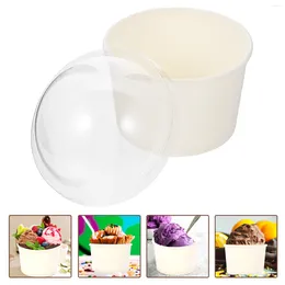 Disposable Cups Straws Paper Cup Cream Ice Dessert Bowls Bowl Cake Sundae Pudding Container Treat Lids Party Lid