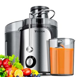 Teskok, 600W 3-speed, with A 3-inch (approximately 7.6 Cm) Feed Chute, Juicer, Suitable for All Fruits and Vegetables, Dishwasher Washable, BPA Free, No Drip