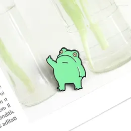Brooches Cartoon Handsome Frog Vertical Enamel Pin Fashion Green Brooch Backpack Clothes Lapel Animal Jewelry Gift For Friends