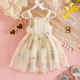 Girl Dresses 1-4years Baby Princess Dress Sleeveless Floral Embroidery Tulle For Girls Toddler Birthday Party