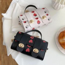 Bag Retro Women Strawberry Print Shoulder Female PU Chain Cartoon Pattern Crossbody Pouch Mini Top-handle Handbag