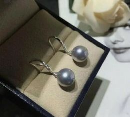 Stud Earrings Natural 10-11 MM Grey South Sea Pearl 14K White GOLD