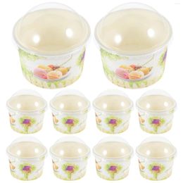 Disposable Cups Straws 50 Sets Ice Cream Paper Bowls Ball Cake With Lid Pudding Packaging Cold Soup