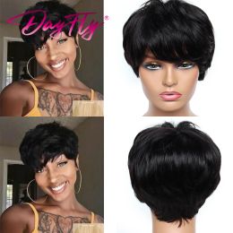 Short Pixie Cut Wigs alicoco hair Natural Wave Wigs With Bangs Highlight Color Brazilian Hair P1B 30 Human Hair Wigs For Women