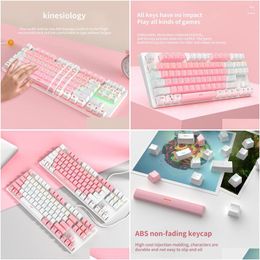 Keyboards Rgb 87 Key Green Axis Mechanical Gaming Keyboard Cute Backlit Desktop Peripherals Small Portable Office Drop Delivery Comput Ot0Fn