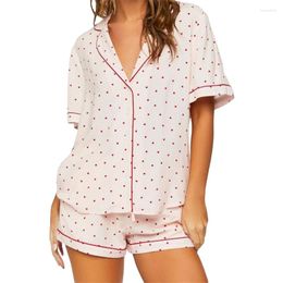 Home Clothing Women's Summer Pajamas Set Sweet Heart Print 2 Pieces Loungewear Suits Short Sleeve Loose Shirts Tops And Shorts Sleepwear