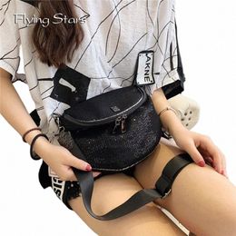 luxury Women's Bag 2023 New Double Pull Head Sequin Mesh Single Shoulder Crossbody Wallet Handbag Wide Shoulder Strap Saddle Bag S3tA#