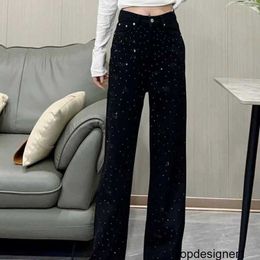 Designer South Oil High Quality Full Diamond Front New Women's Embroidered Denim Pants Show Thin Wide Legs N0XI