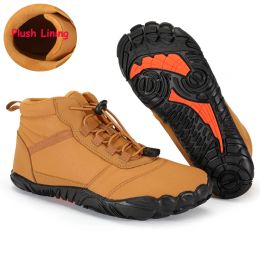 Winter Barefoot Boots Men Waterproof Winter Sneakers Ankle Snow Shoes Plush Hiking Boots Warm Sporting Shoes Big Size 47 Black