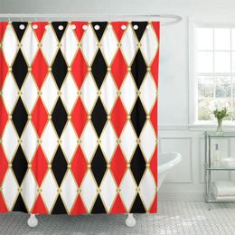 Shower Curtains Circus Harlequin Patterns Golden Grid Red White And Black Curtain Waterproof Polyester Fabric 72 X Inches With Hooks