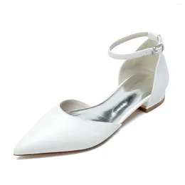 Casual Shoes Minishion Girls Womens Pointed Toe Satin Wedding Flats For Bride Ankle Strap Evening JY318