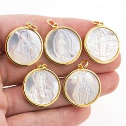 Pendant Necklaces Vintage Virgin Mary Medal Round Shell Charms Christian Talisman Religious Prayer Women Fashion Jewellery Making For Girls