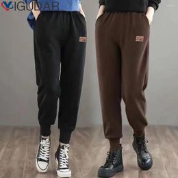 Women's Pants 2024 Autumn/Winter Fashion Korean Edition Plush Fleece Longs Thickened Sports Slack Sweatpants Womens Clothing