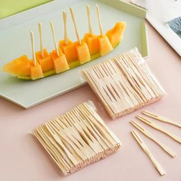 Forks 80Pcs Disposable Bamboo Fruit Fork Log Color Tableware Supplies Household Decor Environmentally Friendly Party Kitchen