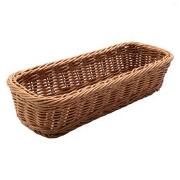 Storage Bottles Desktop Cutlery Basket Woven Restaurant Tableware Drain Box Brown