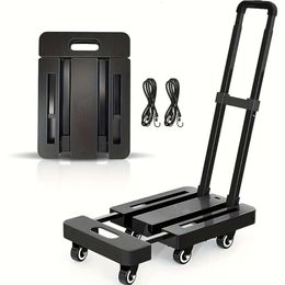 1pc Plastic Storage Foldable 6-wheel Non-slip Mute Rolling Cart, with 2 Elastic Ropes, Practical Tools for Easy Storage, Suitable Outdoor Supermarket Office