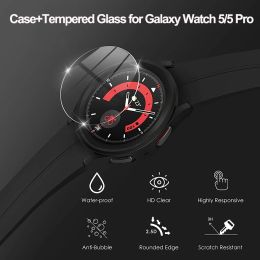 Cover+Tempered Glass for Samsung Galaxy Watch 5/5 Pro 45mm Waterproof Screen Protector PC Case for Galaxy Watch 5 40mm 44mm