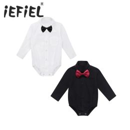 Toddler Infant Baby Boys 1ST Formal Gentleman Shirt Romper Jumpsuit with Black Bow Tie for 3-24 Months Babies Newborn Clothes