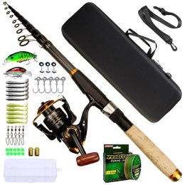 Combo Fishing Rod and Reel Combo 1.8m3.6m Carbon Fiber Max Pull 3.5kg Telescopic Rod and 5.2:1 Gear Ratio Spinning Reel for Bass Pike