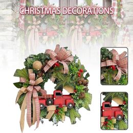 Decorative Flowers Red Truck Christmas Wreath Autumn Window Front Door Decoration Wall Hanging Sign Rustic Artificial Garlands Festive