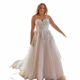 elegant Wedding Dres Plus Size Sweetheart Neck Sleevel Appliques Bride Gowns Tulle Sweep Train A-Line Vestido De Noiva Q7Pt#