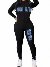 lw Plus Size C Letter Print Zipper Design Jumpsuit Women Sexy Fi Lg Sleeve Skinny One-Pieces Sportswear Jumpsuit q7Md#